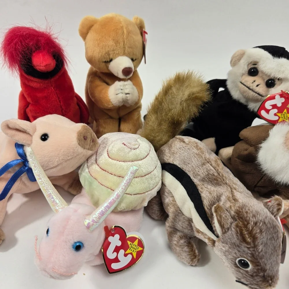 Ty Beanie Babies Lot Swirly Snail Stretch Ostrich Nuts Squirrel Mac Monkey Hope